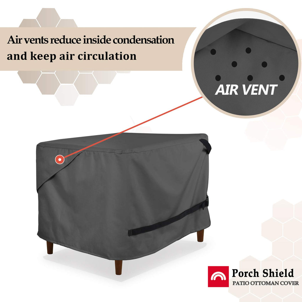 Porch Shield Patio Ottoman Cover - Waterproof Outdoor Rectangular Side Table Covers - 40L X 30W X 20H Inch, Black