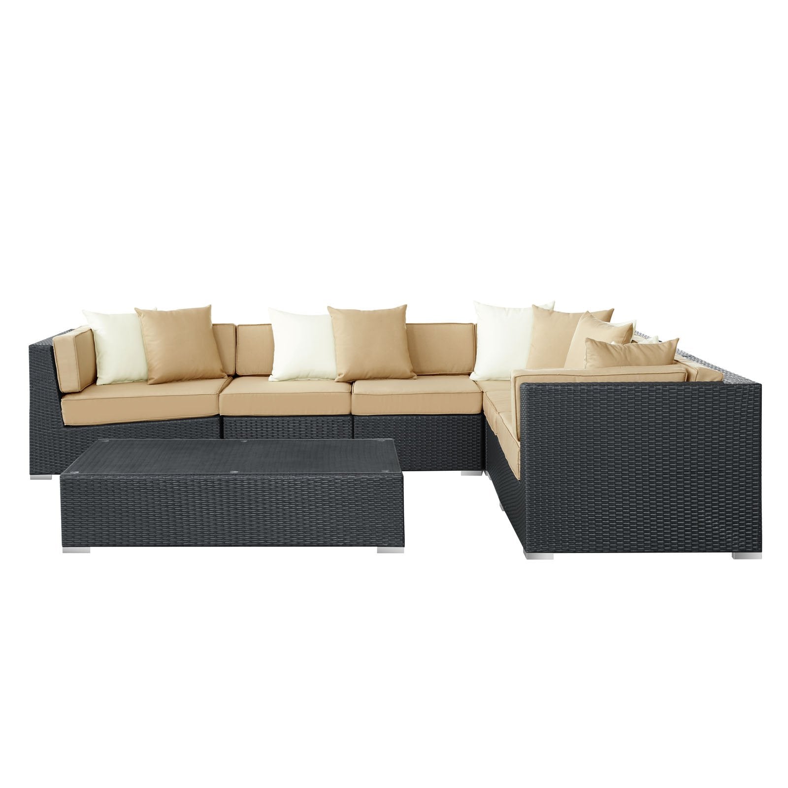 Lexmod Dreamscape Outdoor Wicker Patio 7-Piece Sectional Sofa Set, Espresso Mocha