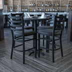 Flash Furniture 30'' Round Black Laminate Table Set with X-Base and 4 Ladder Back Metal Barstools - Black Vinyl Seat