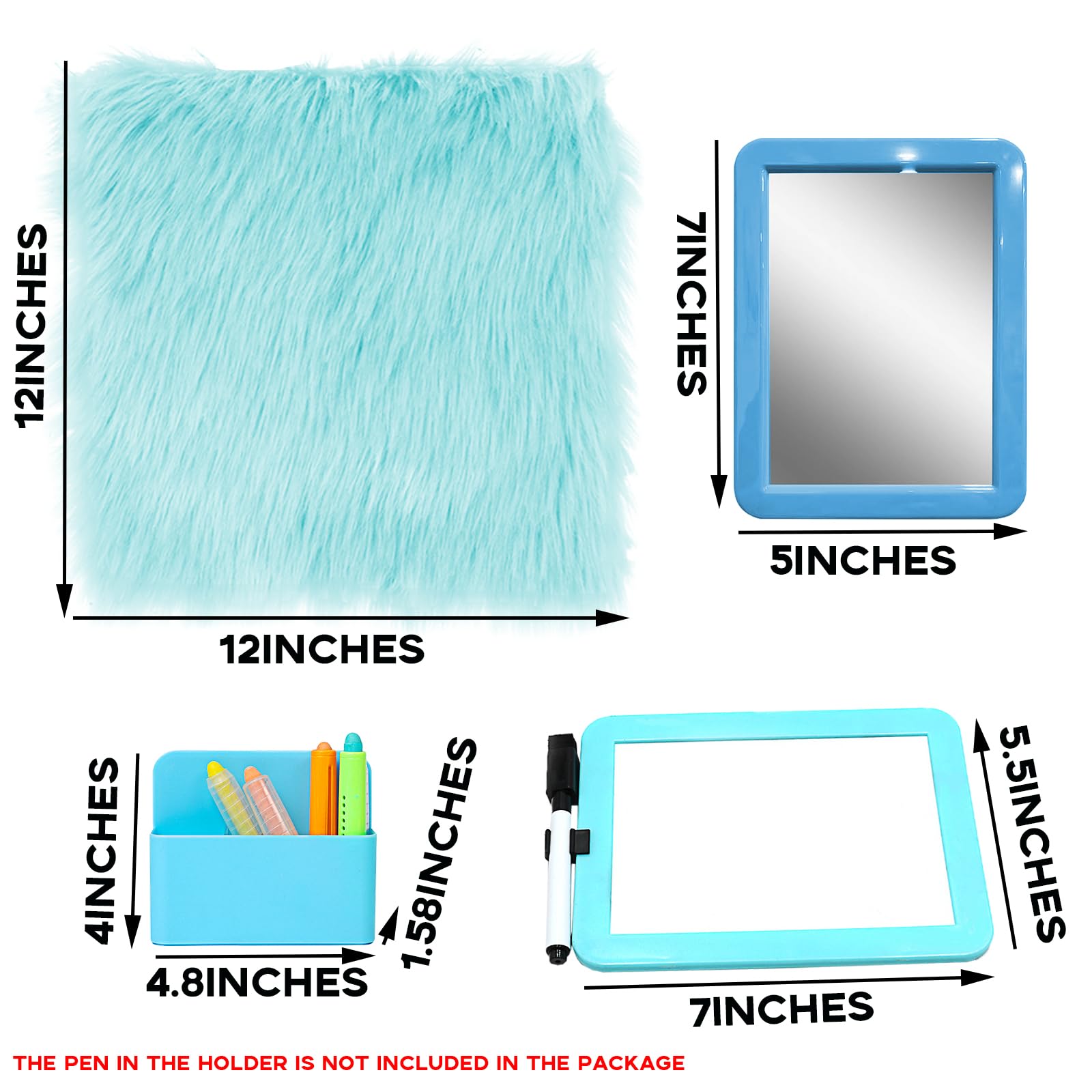 S-Snail-Oo Locker Accessories Kit, Magnetic Locker 5×7' Mirror Whiteboard With Marker&12' Mini Rug, Blue Locker Organizer Kit For Girls School Office Gym Accessories Coat Lockers