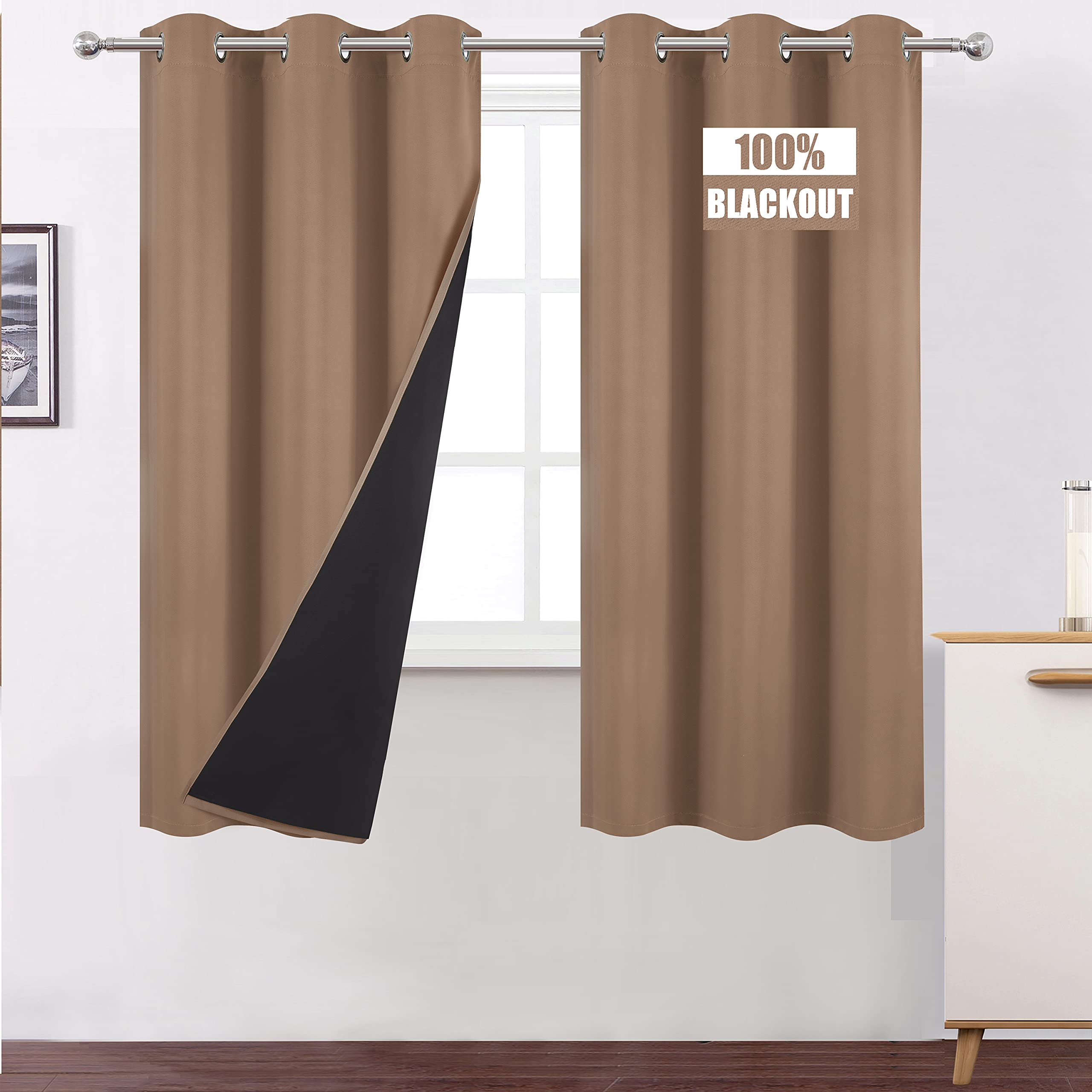 Lemomo Cappuccino Thermal Blackout Curtains/40 X 72 Inch/Set Of 2 Panels Room Darkening Curtains For Bedroom And Living Room