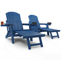 Yefu Adirondack Chair With Ottoman Set Of 2, Adjustable Backrest Adirondack Chairs, Folding Outdoor Fire Pit Chair With 2 Cup-Holders, Weather Resistant For Patio Lawn Garden Pool, 380Lbs (Navy Blue)