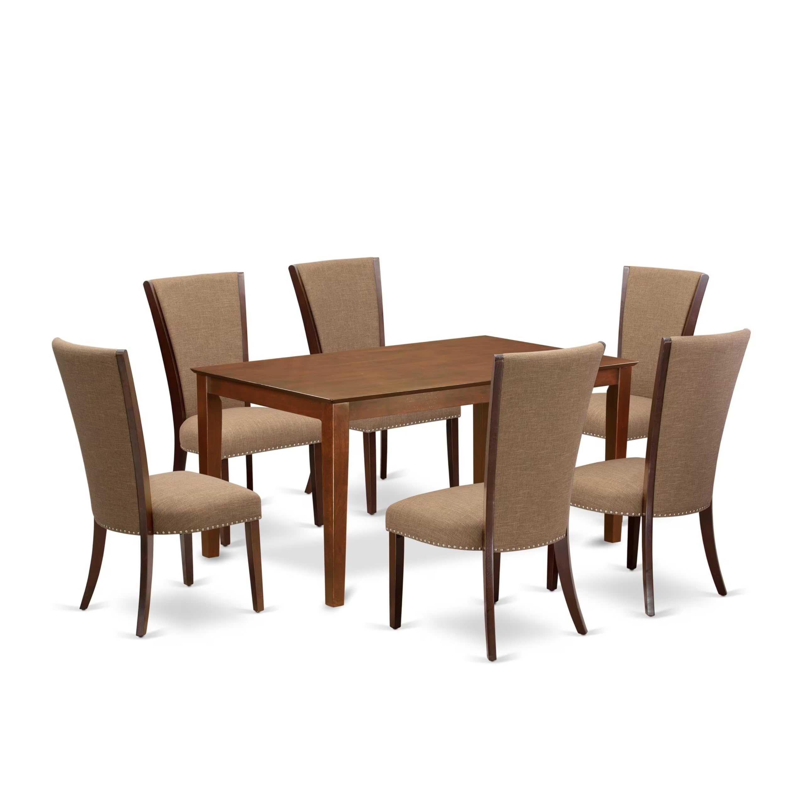 East West Furniture Cave7-Mah-47 7 Piece Dining Table Set Consist Of A Rectangle Dining Room Table And 6 Light Sable Linen Fabric Upholstered Chairs, 36X60 Inch, Mahogany