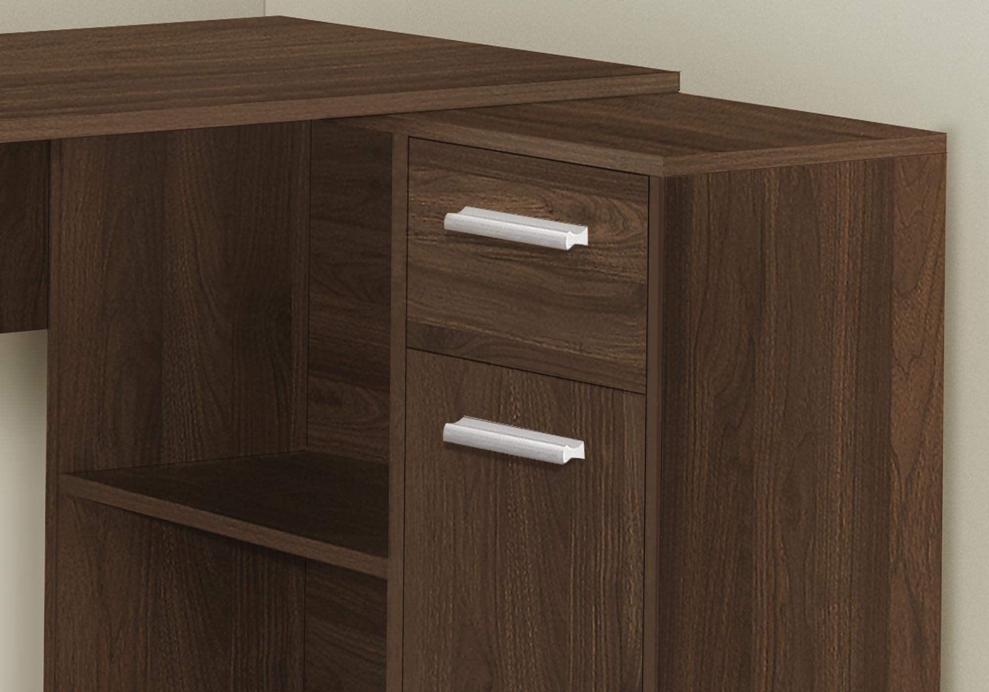 Monarch Specialties 7348 Computer Desk, Home Office, Corner, Storage Drawers, Shape, Work, Laptop, Laminate, Walnut, Contemporary, Modern Desk-46 L Dark Cabinet, 46' L x 34.25' W x 29.5' H