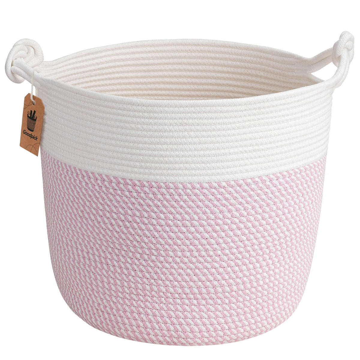 Goodpick Baby Storage Basket, Pink Laundry Basket 15 x 14.2 Inches, Toy Basket for Clothes, Nursery Basket for Toys, Soft Woven 
