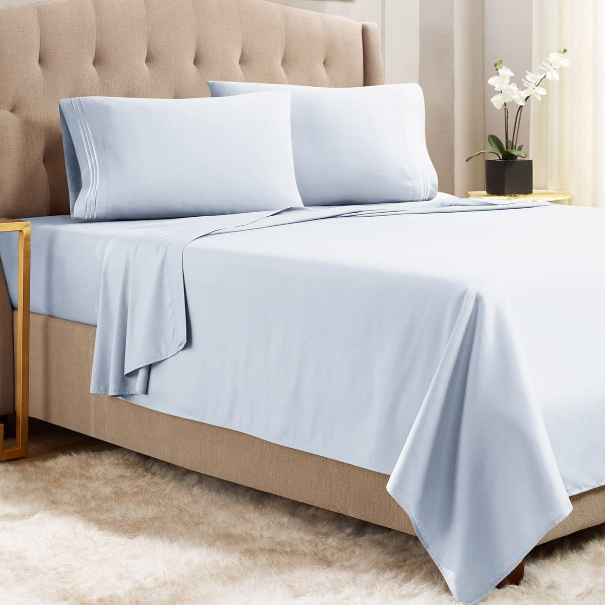 Empyrean King Size Sheets - 4 Pc Super Soft King Sheets - Double Brushed Microfiber Sheets For King Size Bed - Hotel Luxury Ice