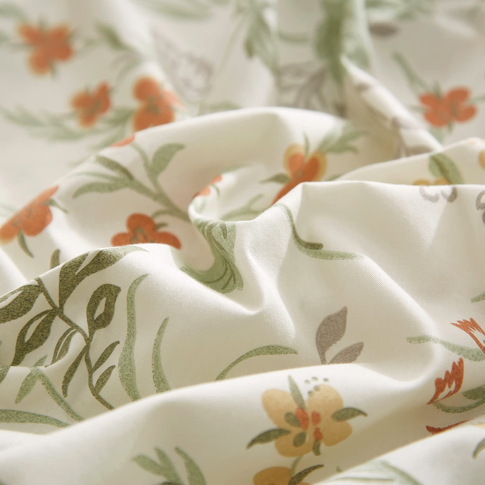 Mixinni White Duvet Cover Set With Green Leaves Twin Xl Size 100% Cotton Flower Printed Bedding Set 1 Duvet Cover 2 Pillowcases