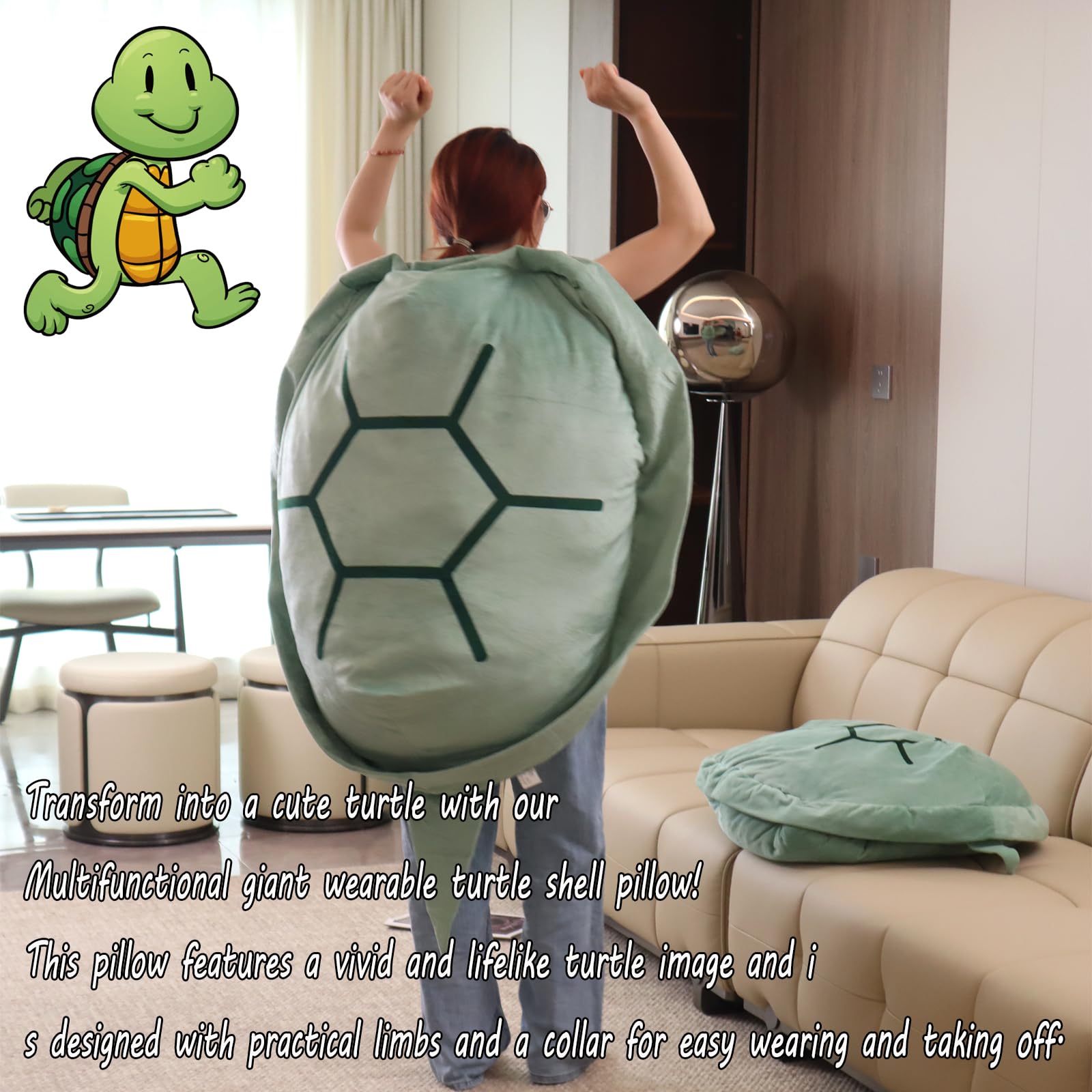 Ptaexcel Wearable Turtle Shell Pillow, 47.2In/120Cm Multifunctional Giant Wearable Turtle Shell Pillow, Removable Oversized Thro