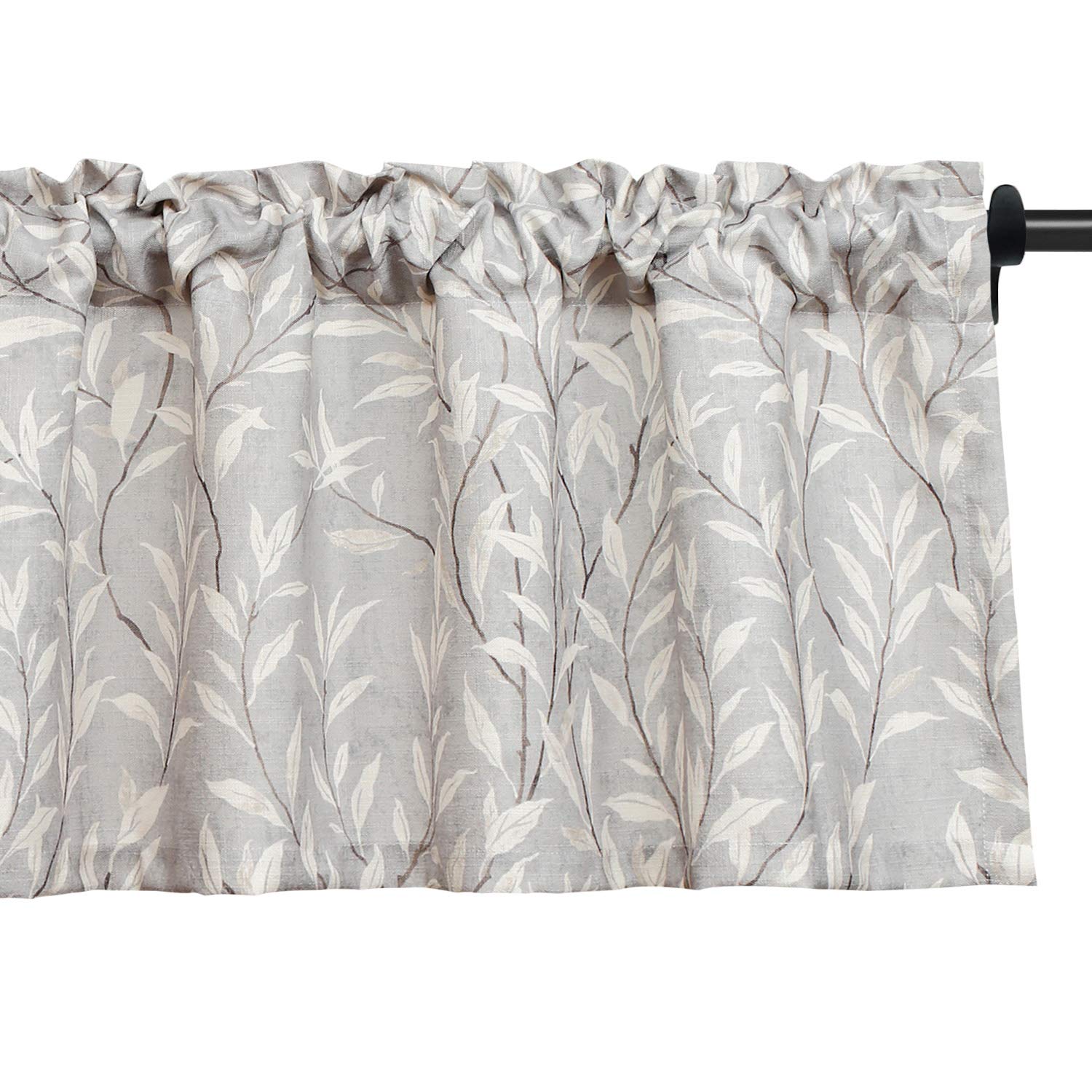 VOGOL Window Short Curtains Valances for Bedroom Dining Room, Rod Pocket Rustic Style Lovely Leaf Print Small Curtain Drapes Val