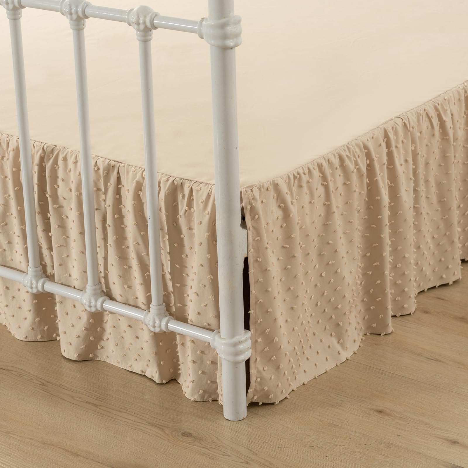 Tufted Dot Bed Skirt Full Size,Ruffled Bed Skirt With Split Corners, Full Bed Skirt 14 Inch Drop, Boho Full Size Bed Skirt Camel