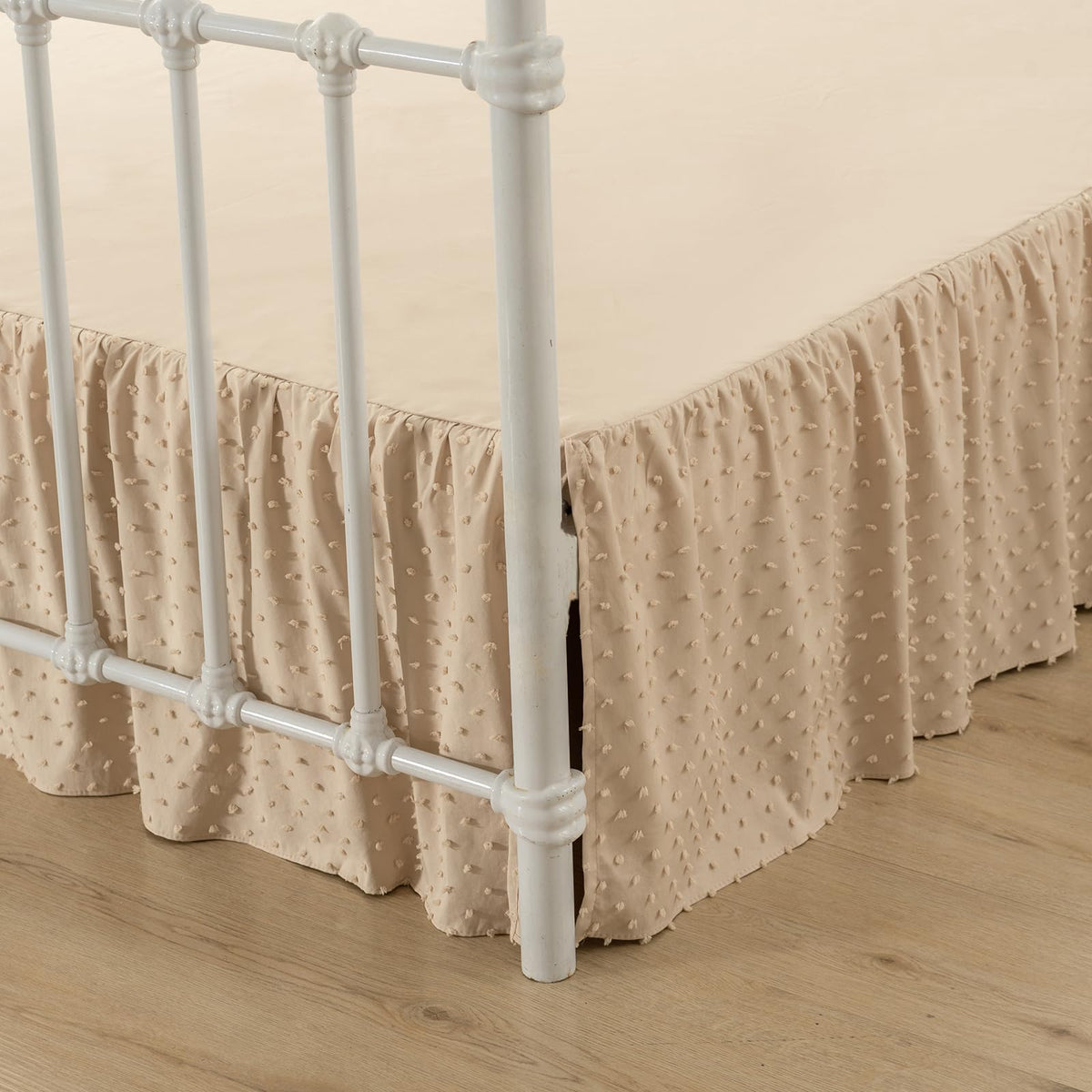 Tufted Dot Bed Skirt King Size,Ruffled Bed Skirt With Split Corners, King Bed Skirt 14 Inch Drop, Boho King Size Bed Skirt Camel