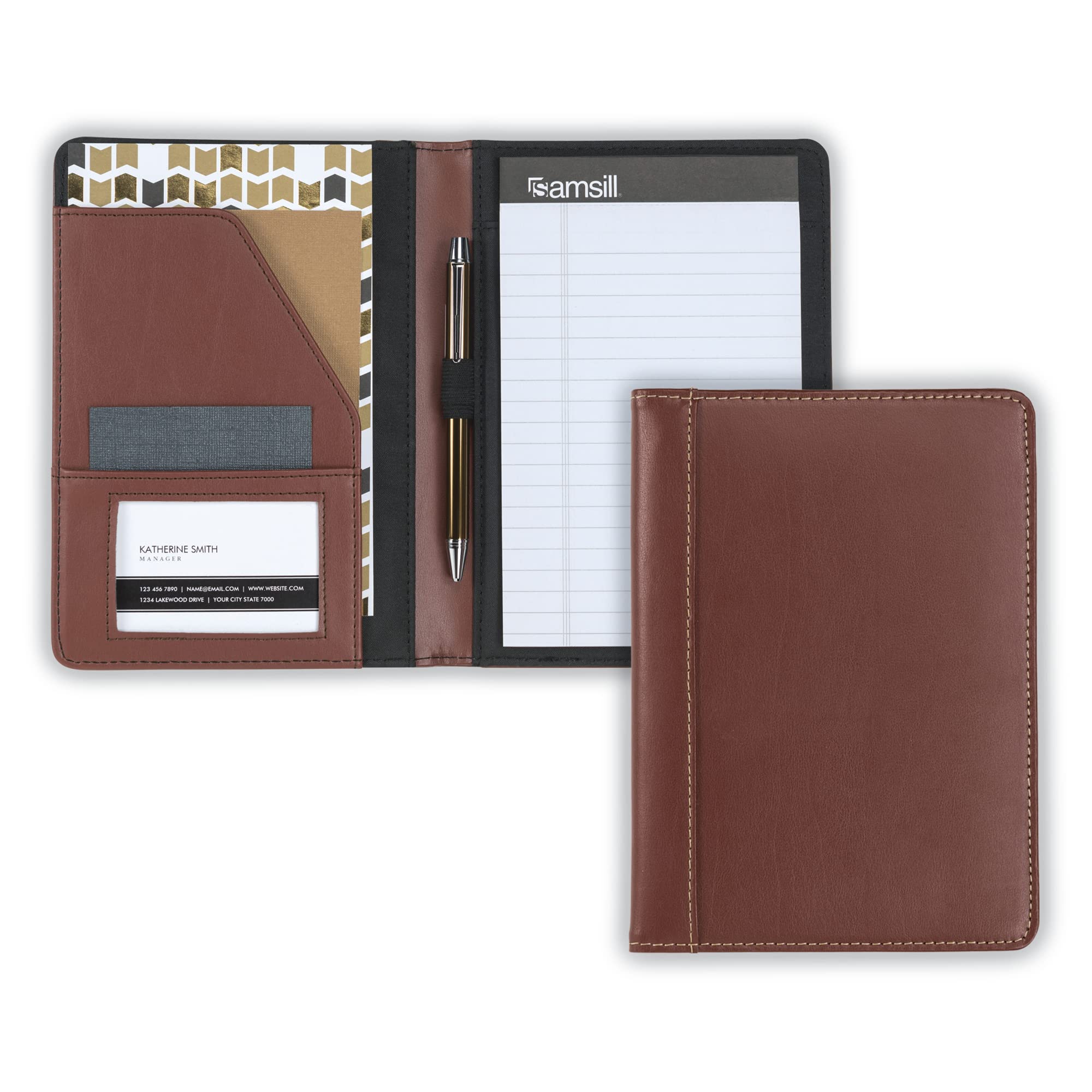 Samsill Contrast Stitch Faux-Leather Portfolio, Mini Size Business Interview Professional Padfolio, Includes 5 X 8 Inch Writing