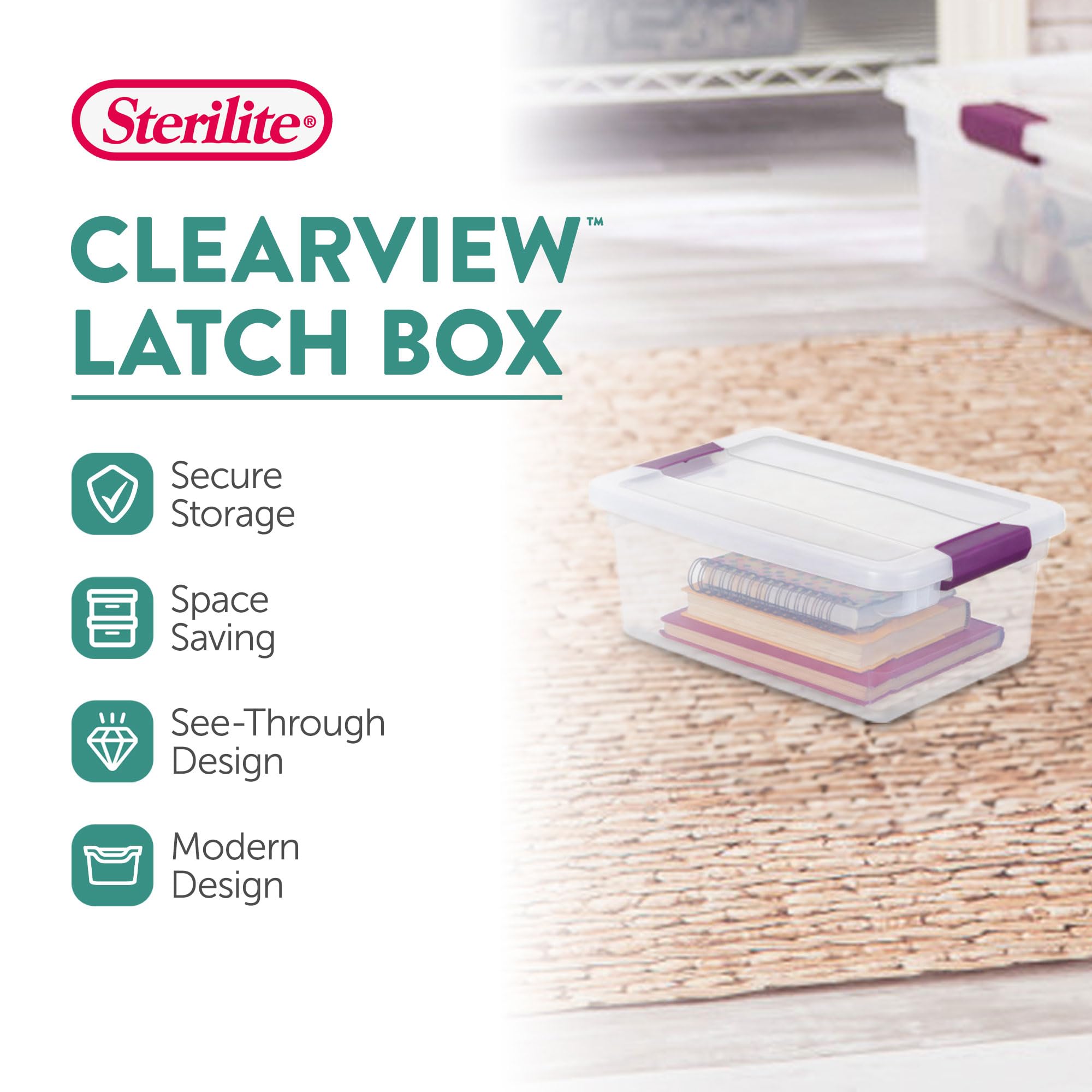 Sterilite 24-Pack Clearview Latch Box, Stackable Storage Organizer Bins For Home, 6 Quart