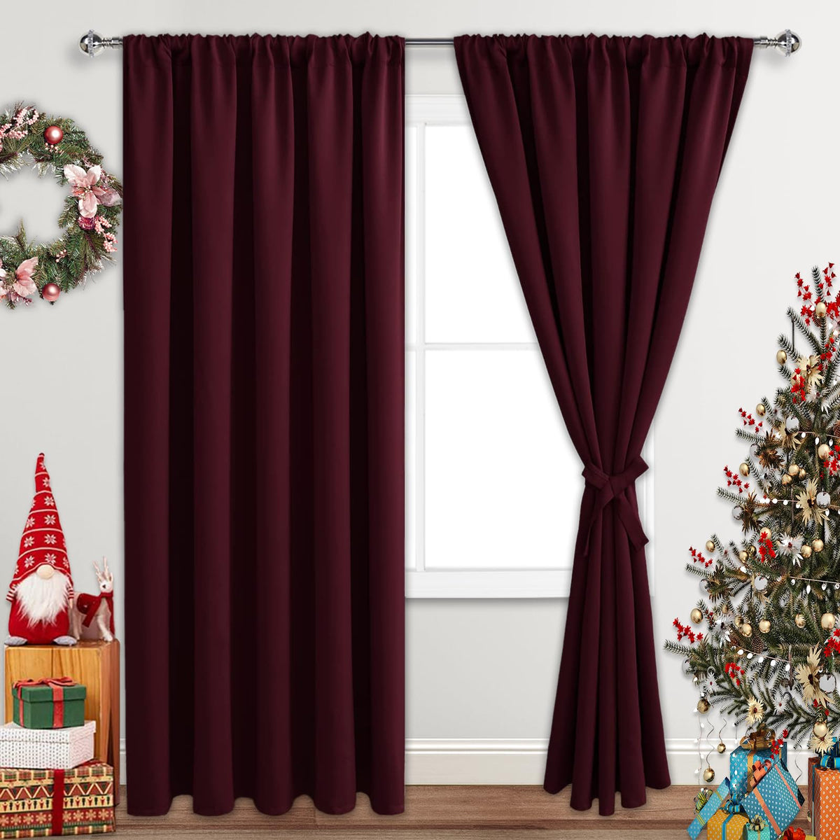 Jiuzhen Christmas Blackout Curtains For Bedroom - Thermal Insulated Room Darkening Noise Reducing, 60 X 84 Inch Length Curtains