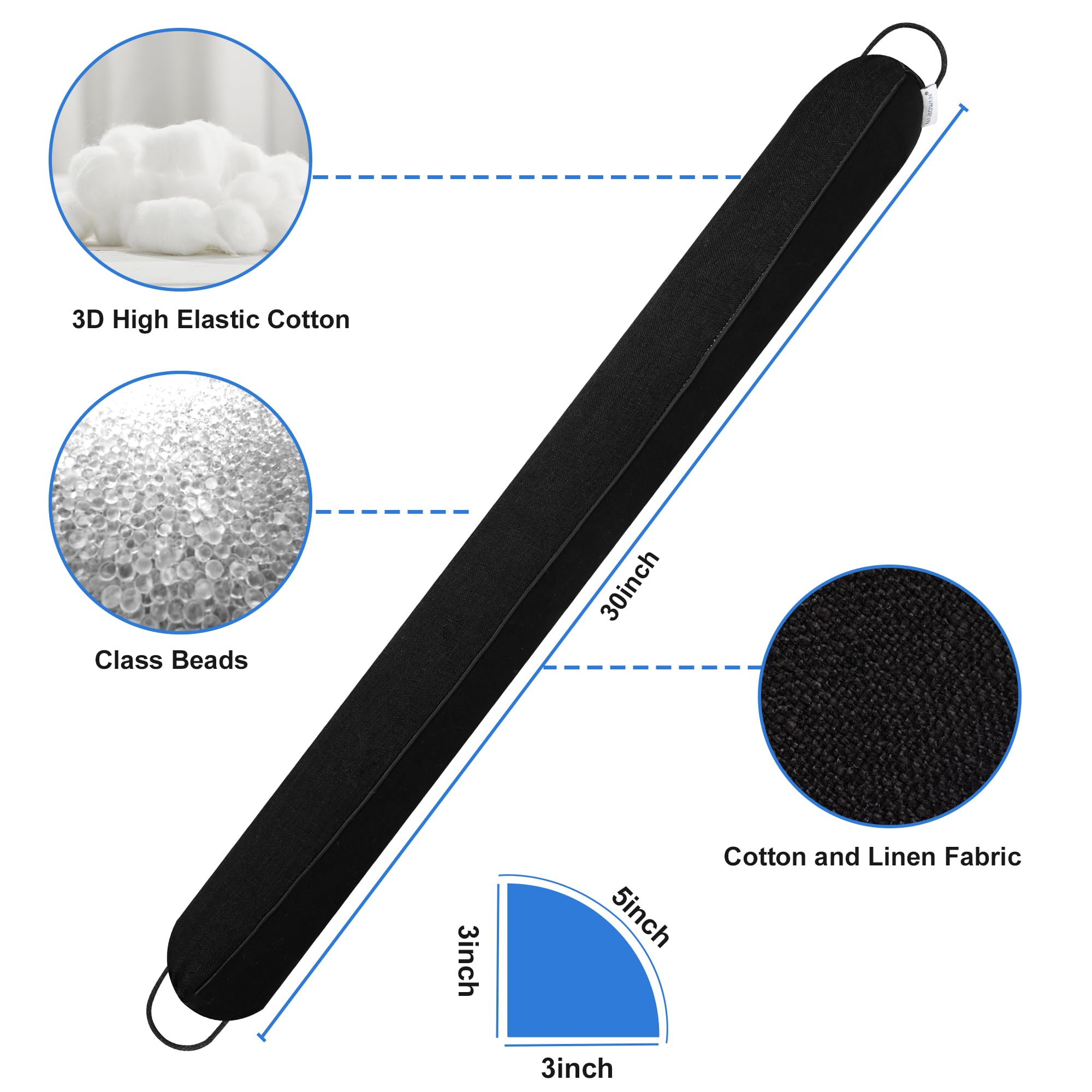 Nabowan 30'' Weighted Under Door Draft Stopper -Triangular Door Draft Blocker With Hook Loops For Easy Install, Save Energy, Hom