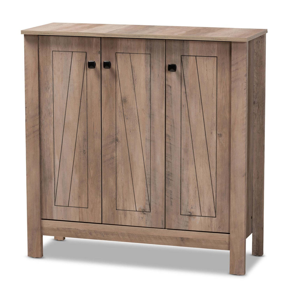 Baxton Studio Derek Modern And Contemporary Transitional Natural Oak Finished Wood 3-Door Shoe Cabinet