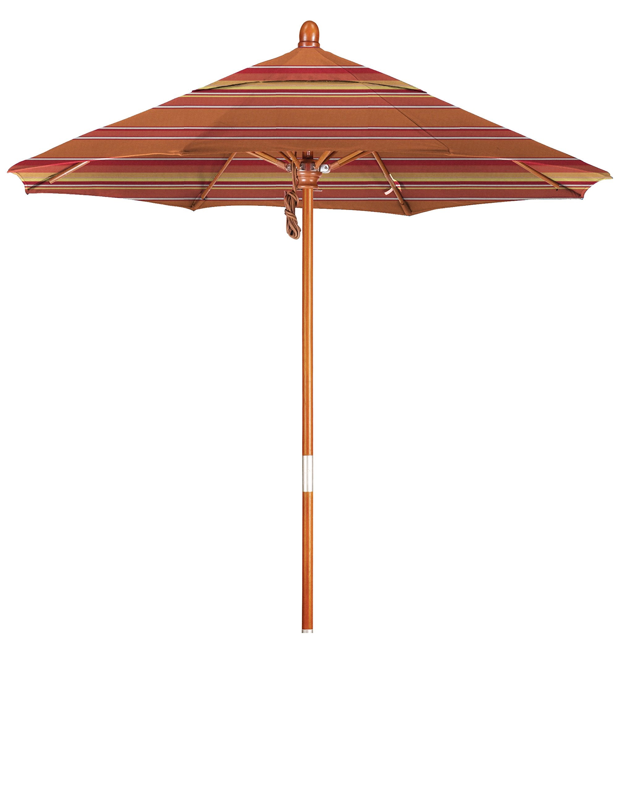 California Umbrella 7.5' Rd. Wooden Market Umbrella, Push Open Pin Stop , Sunbrella Dolce Mango