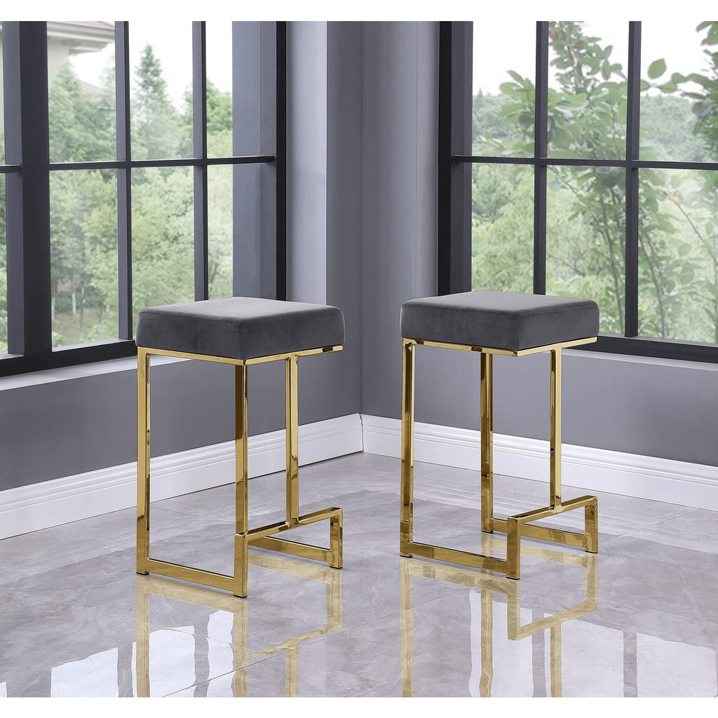 Best Master Furniture Dorrington Velvet Backless Counter Height Stool in Gray/Gold (Set of 2)