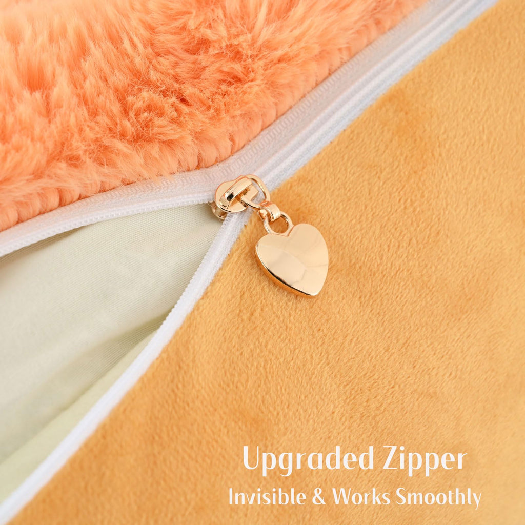 Futei Orange Decorative Throw Pillow Covers 20X20 Inch Set Of 2, Square Soft Faux Rabbit Fur Big Striped Cushion Cover,Home Deco