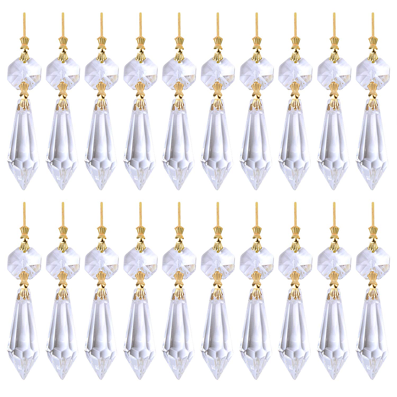 Bronagrand 20 Pieces Replacement Clear Chandelier Icicle Crystal Prisms Octogan Crystal Bead For Lamp Decoration,38Mm,Gold Bow T