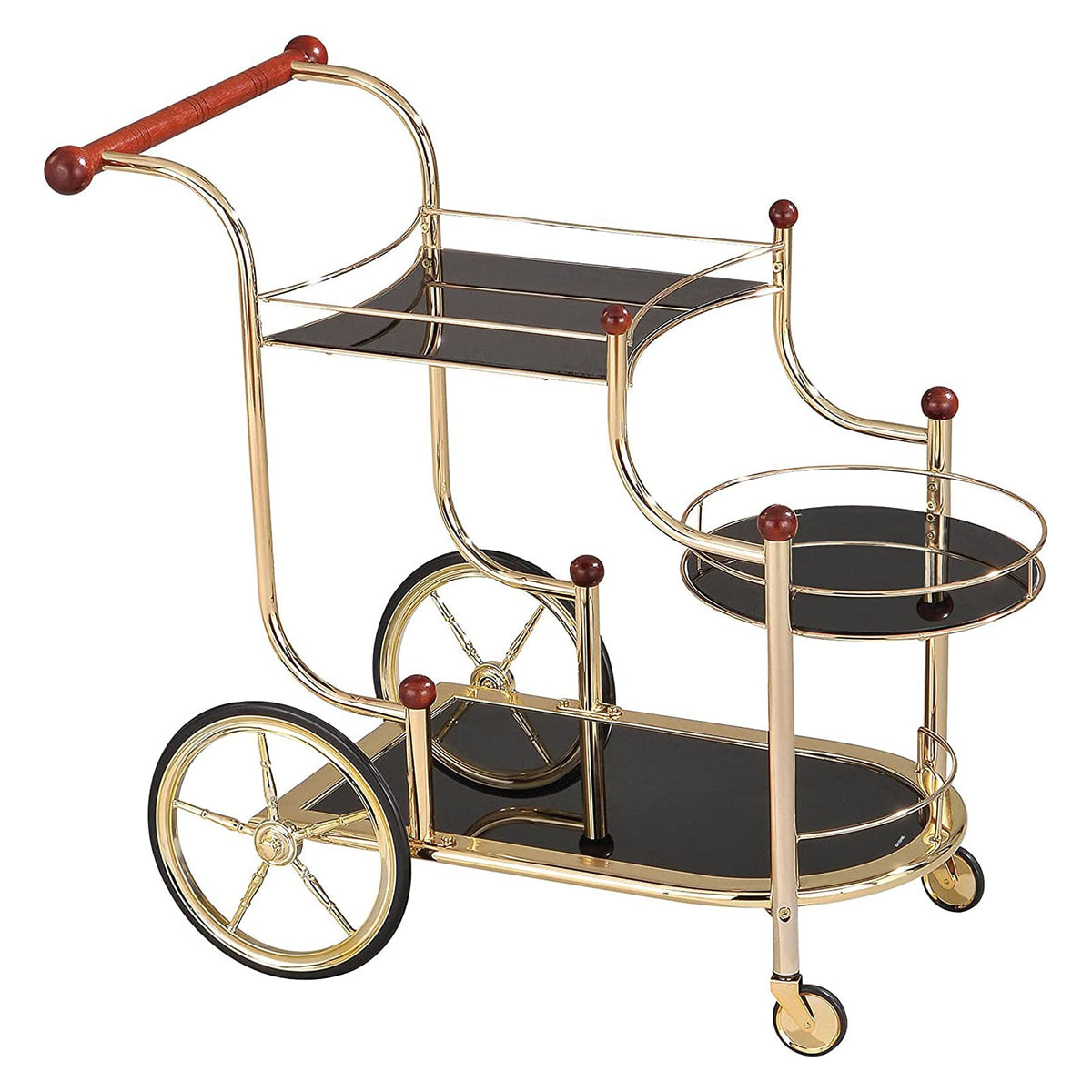 Acme Lacy Glass Serving Cart In Gold And Black