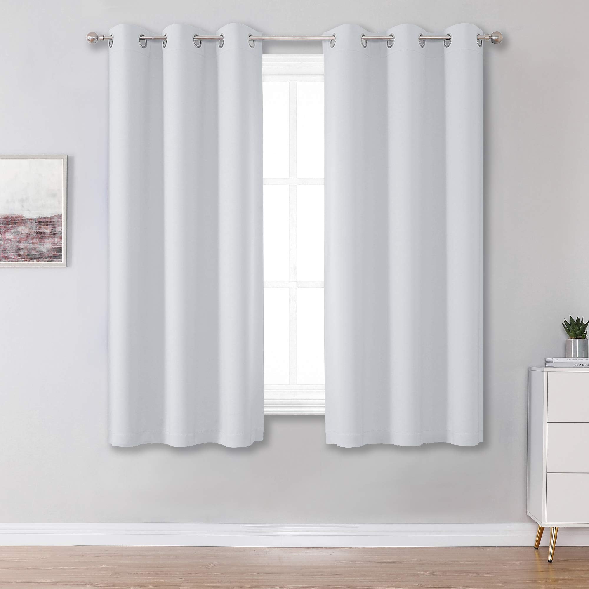 Dualife Greyish White Solid Curtain Panels With Grommet For Small Windows 54 Inches Length Thermal Insulated Window Treatment Bl