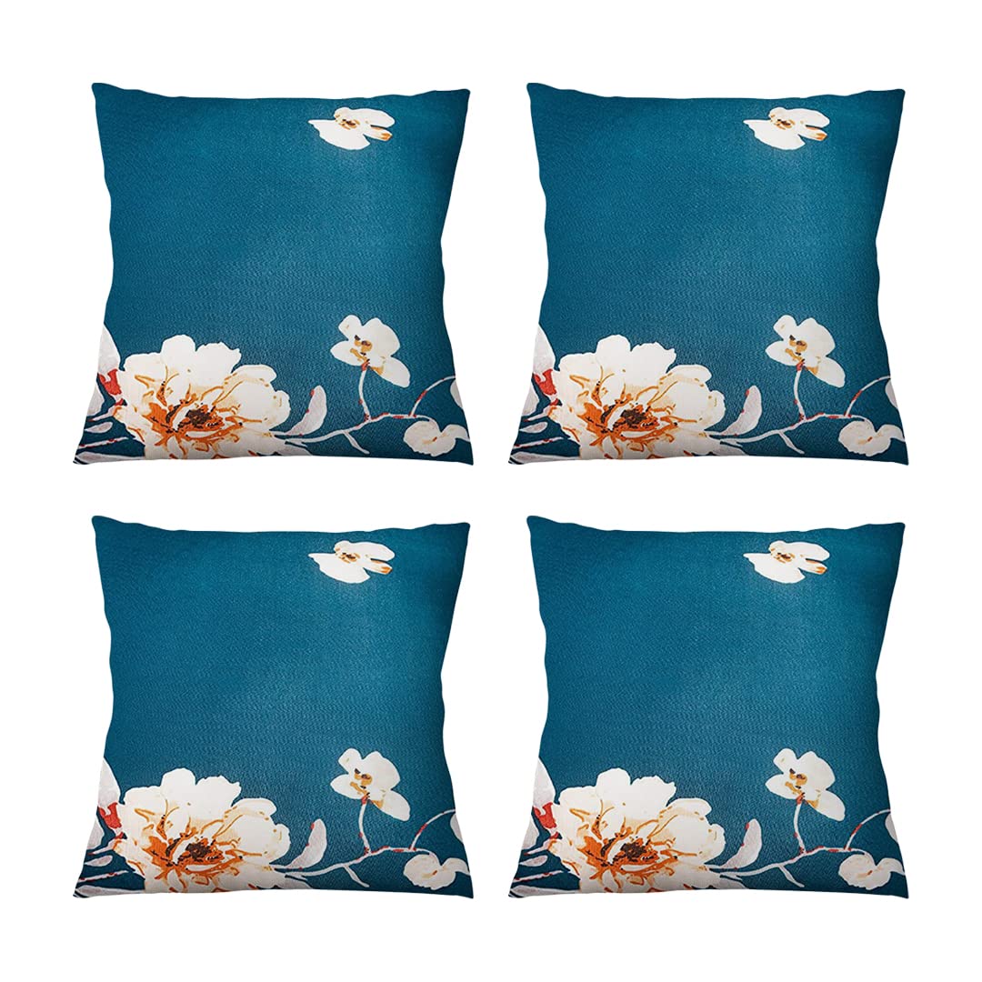 Makhai Polyester Throw Pillow Case Cushion Cover Home Sofa Decorative (Cover Only, No Insert) 42X42Cm Blue Floral (Pack Of 4)