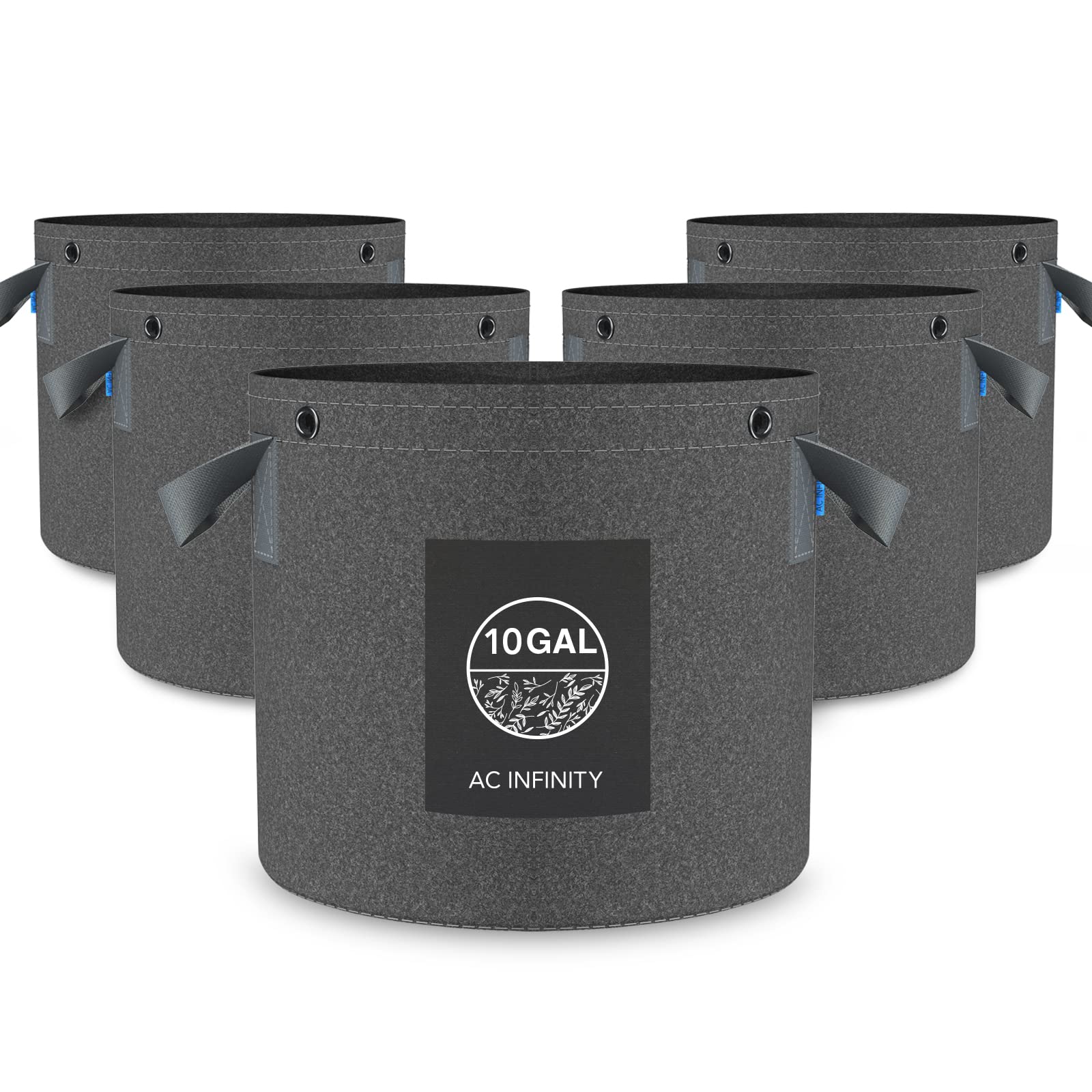 Ac Infinity Heavy Duty Fabric Pots, 10 Gallon Aeration Grow Bags 5-Pack With 500G Thick Nonwoven Fabric And Multi-Purpose Rings,