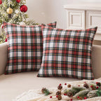 Miulee Christmas Set Of 2 Scottish Tartan Plaid Throw Pillow Covers Farmhouse Classic Decorative Square Cushion Cases For Home Decor Sofa Couch 18X18 Inch, Red And White