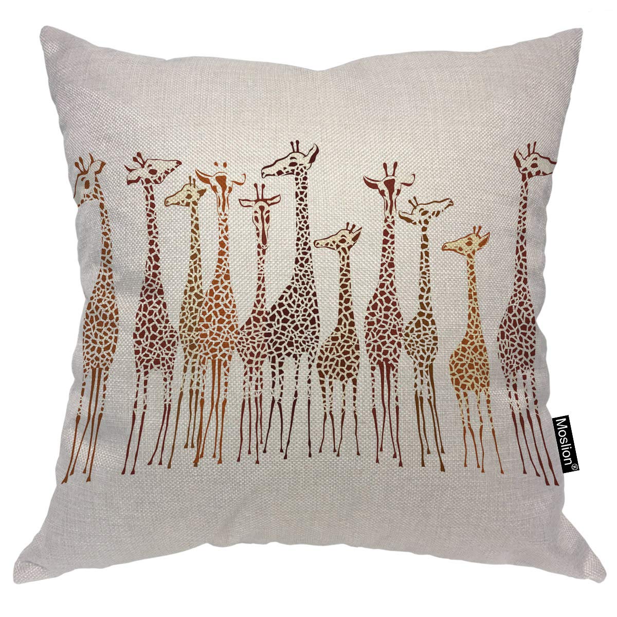 Moslion Throw Pillow Cover Giraffes 18X18 Inch Animal Cute Wild Cartoon Africa Safari Tall Group Crowded Spot Zoo Square Pillow