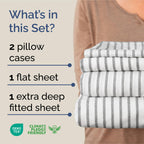 Extra Deep Pocket Cal King Sheets - 4 Piece Breathable & Cooling Bed Sheets - Hotel Luxury Bed Sheet Set - Soft, Wrinkle Free & Comfy - Easily Fits Extra Deep Mattresses - Grey Striped Sheets Set
