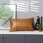 Brawarm Tan Leather Throw Pillow Covers 12 X 20 Inches - Faux Leather Lumbar Pillow Cover With Piping, Hand Stitched Leather Thr