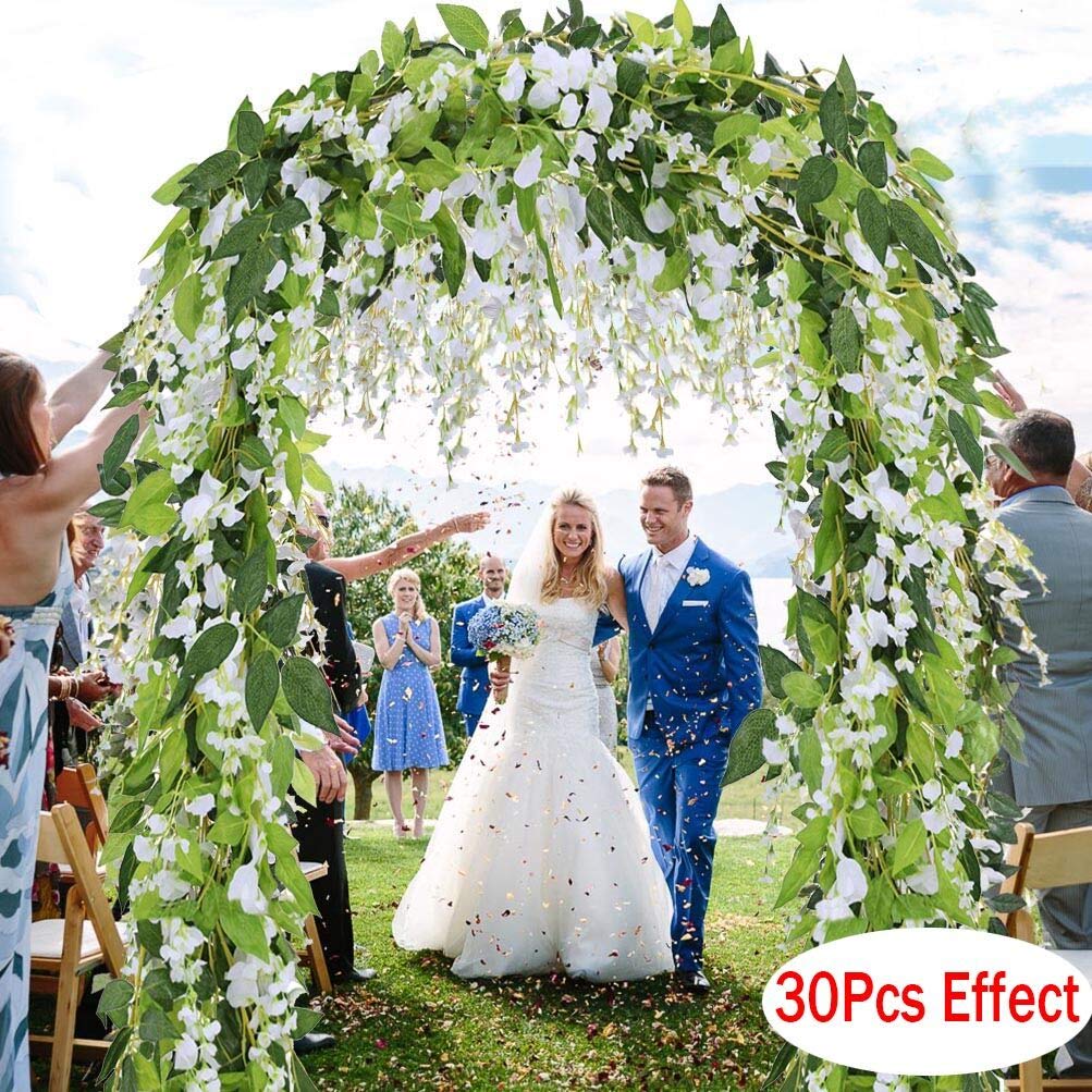 Onetoy Wisteria Garland Flower Vines Wisteria Vines Artificial Wisteria Hanging Flowers Garland - 5Pcs Total 33Ft (White)