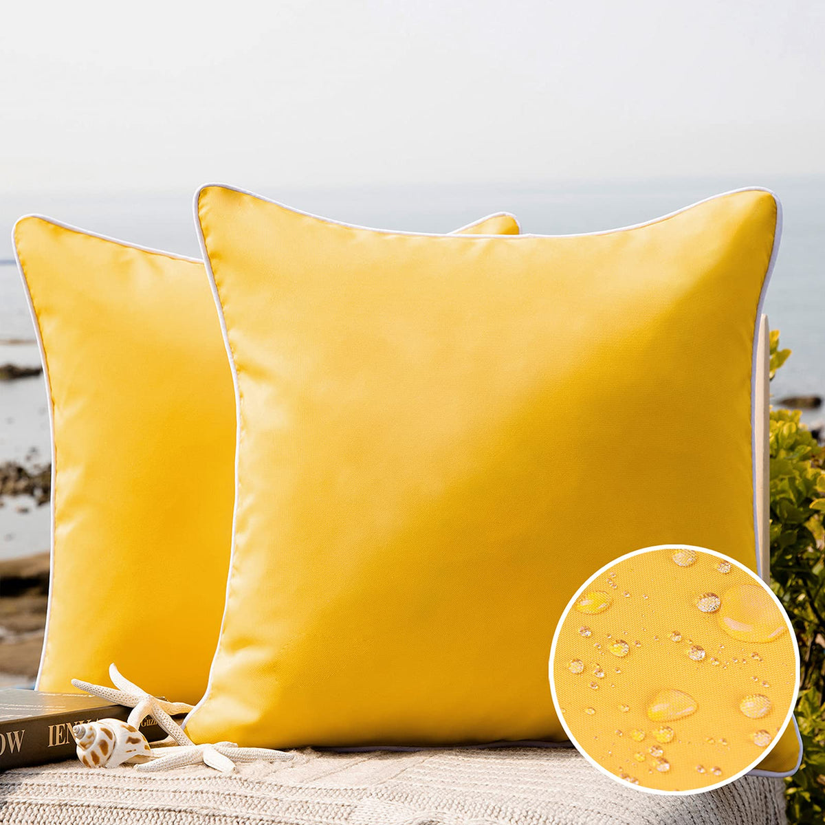 Phantoscope Pack Of 2 Outdoor Waterproof Throw Pillow Covers Decorative Square Cushion Case Patio Pillows For Couch Tent Sunbrella (18''X18'', Yellow)