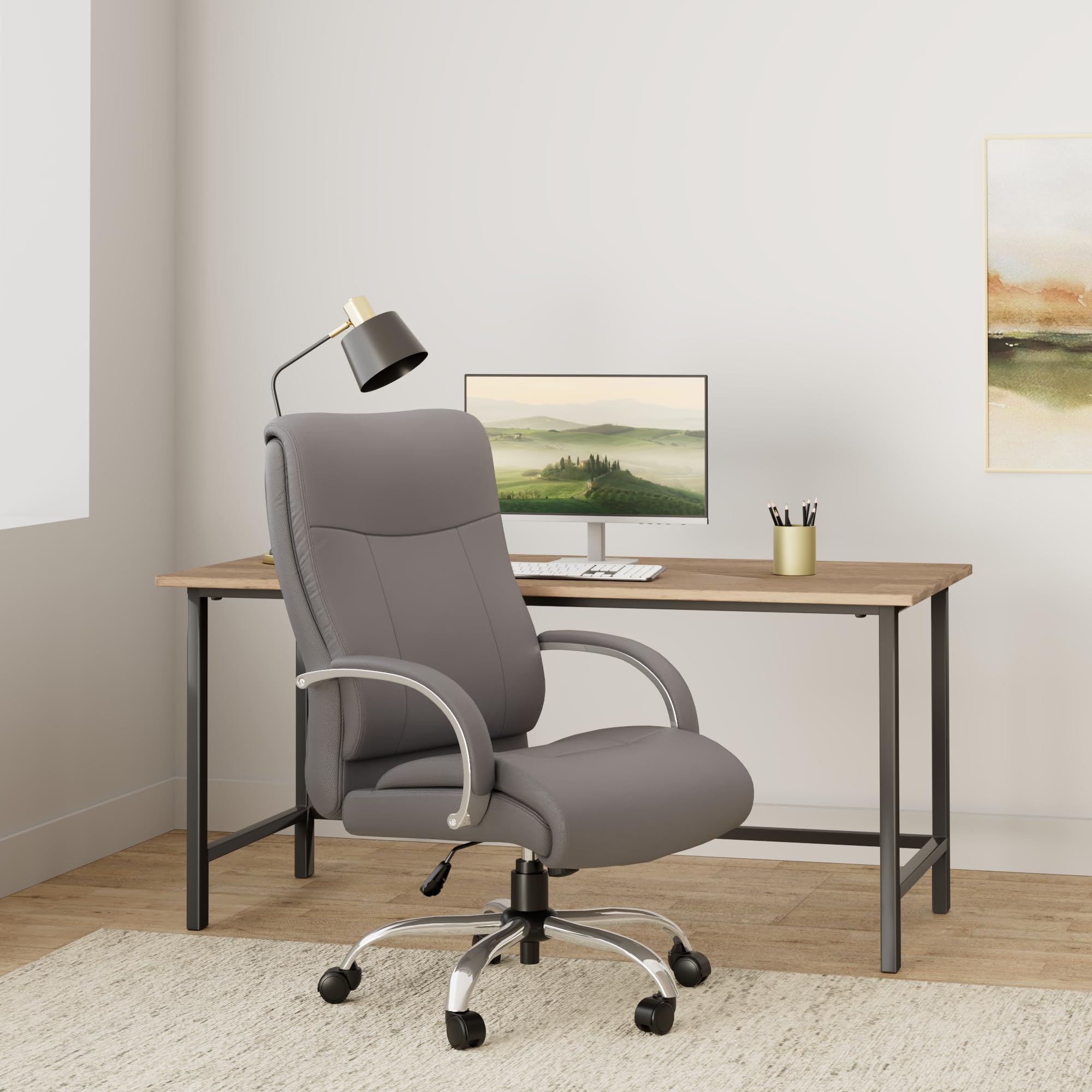 Lorell Leather Deluxe Big/Tall Chair, Black