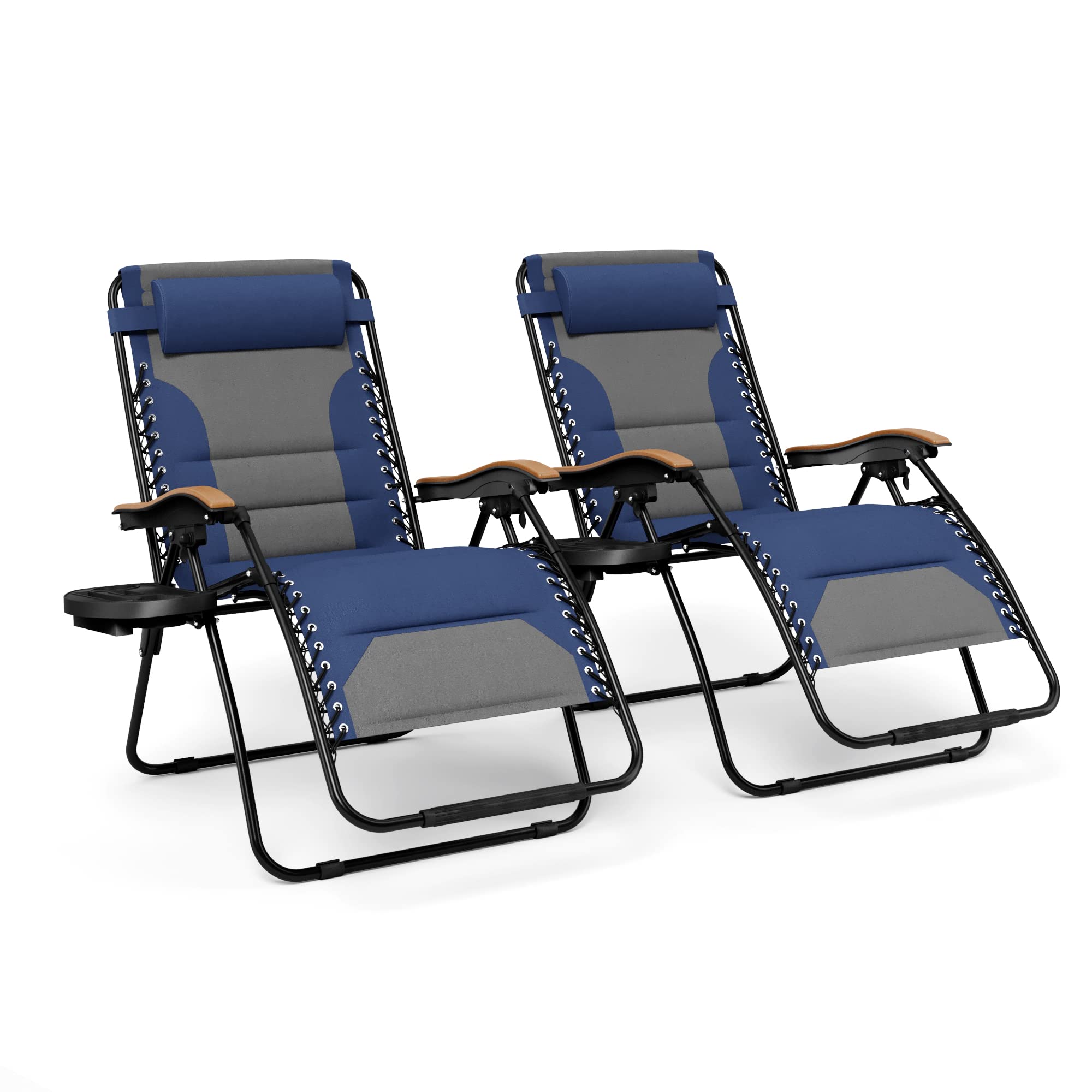 Mfstudio Zero Gravity Chairs Set Of 2, Xl Oversized Outdoor Anti Gravity Chair, Patio Lounge Folding Adjustable Chair With Cup Holder & Padded Headrest, Support 400Lbs,Cyan