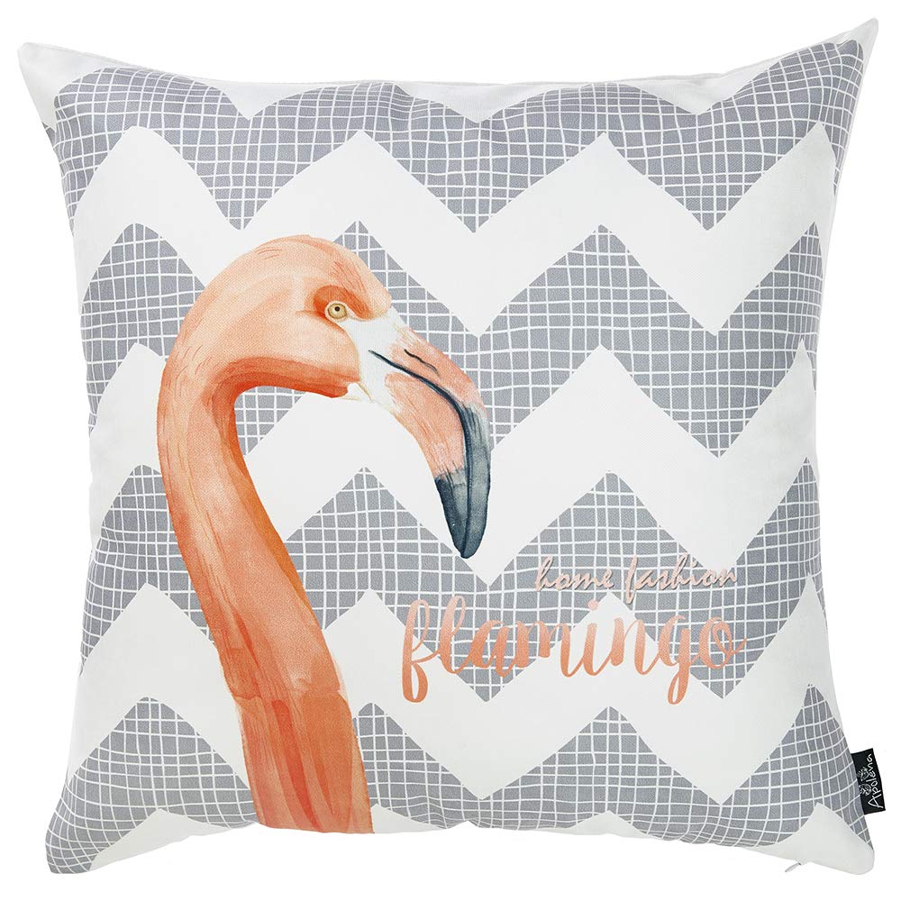 HomeRoots Multi Polyester 18'x 18' Gray Tropical Flamingo Decorative Throw Pillow Cover