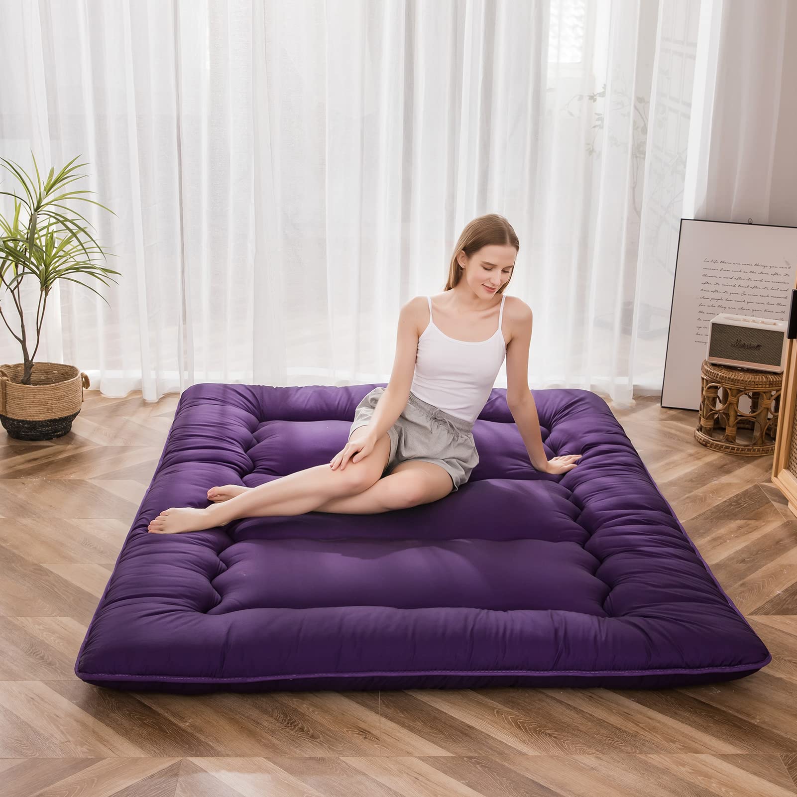 Japanese Floor Mattress Futon Mattress Roll Up Mattress Floor Lounger Bed Camping Mattress Guest Room Mattress Pad, Thick Soft A