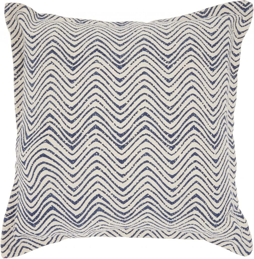 HomeRoots 100% Cotton Indigo and Ivory Waves Throw Pillow