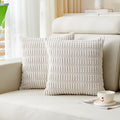 Sunday Praise 2 Packs Cream White Decorative Throw Pillow Covers 20X20 Inch Soft Corduroy Boho Striped Pillow Cases Accent Squar