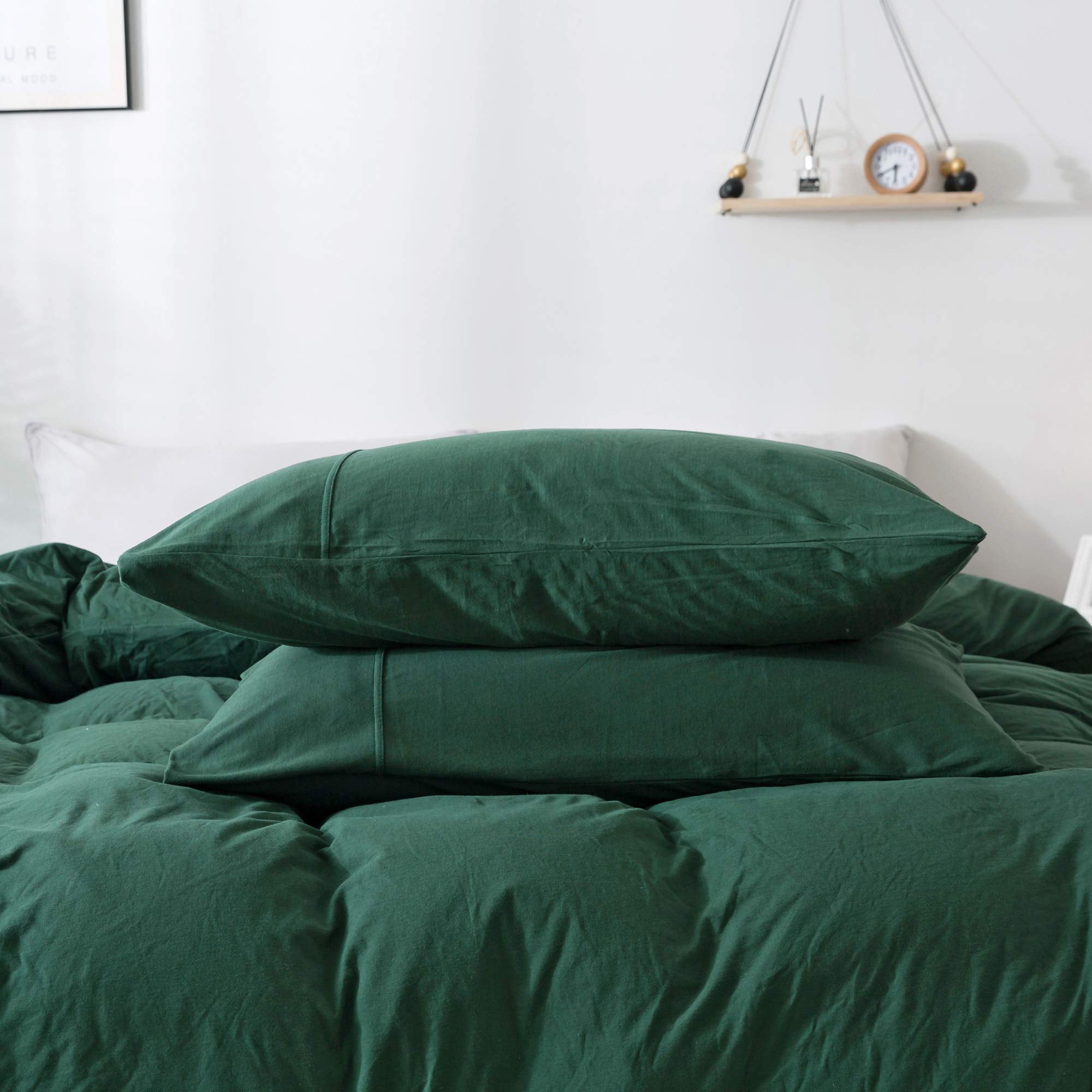 Kaiang Jersey Knit Pillowcase, All Season, Soft, Cozy, 100% Cotton, Queen Size, Dark Green