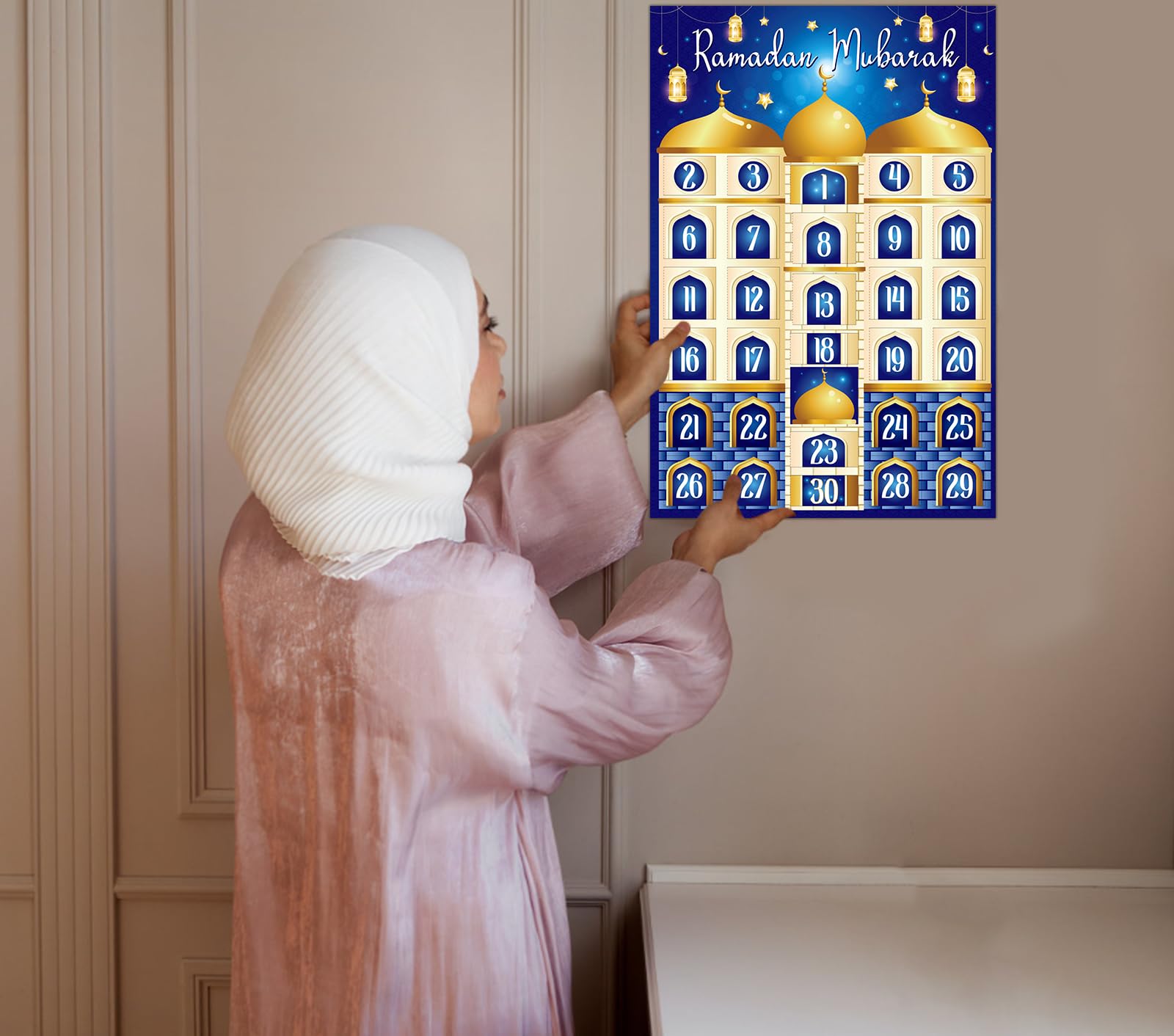 D4Dream Ramadan Calendar 2024 Eid Mubarak Window Page Calendar For Kids 30 Days Ramadan Countdown Calendar Poster Gifts Blue Ram