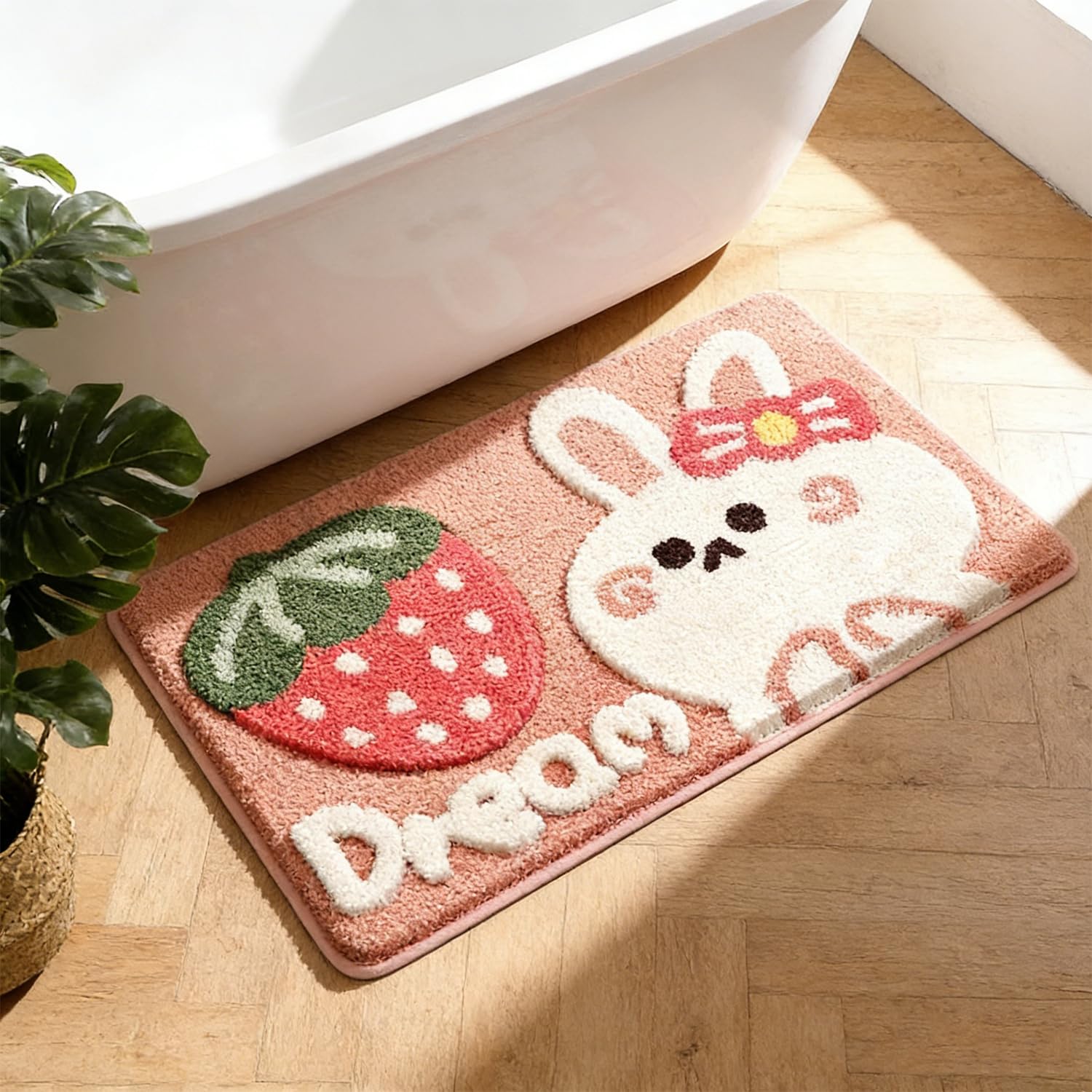 Hi Space Pink Bathroom Rugs 31.5x19.7IN Cute Bunny Bath Mat for Bathroom Non Slip Machine Washable Soft Absorbent Rabbit Bath Ru