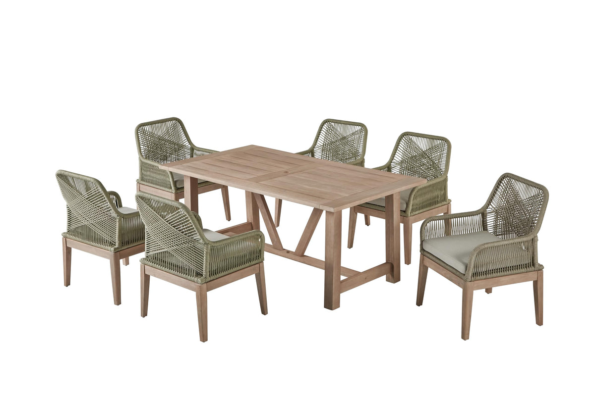 Best Quality Furniture D1007 Outdoor Dining Set, 1 Table + 6 Chairs, Light Oak