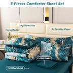 Perfemet 6 Pcs Brown Marble Bedding Set King Watercolor Tie Dye Printing Comforter Set With Sheets Abstract Artwork Brown And Go