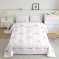 Feelyou Kids Girls Pink Bow Comforter Set,Pink Geometric Line Bow Bedding Set Full Size,Kawaii Bowknot Comforter,Cute Bed Set