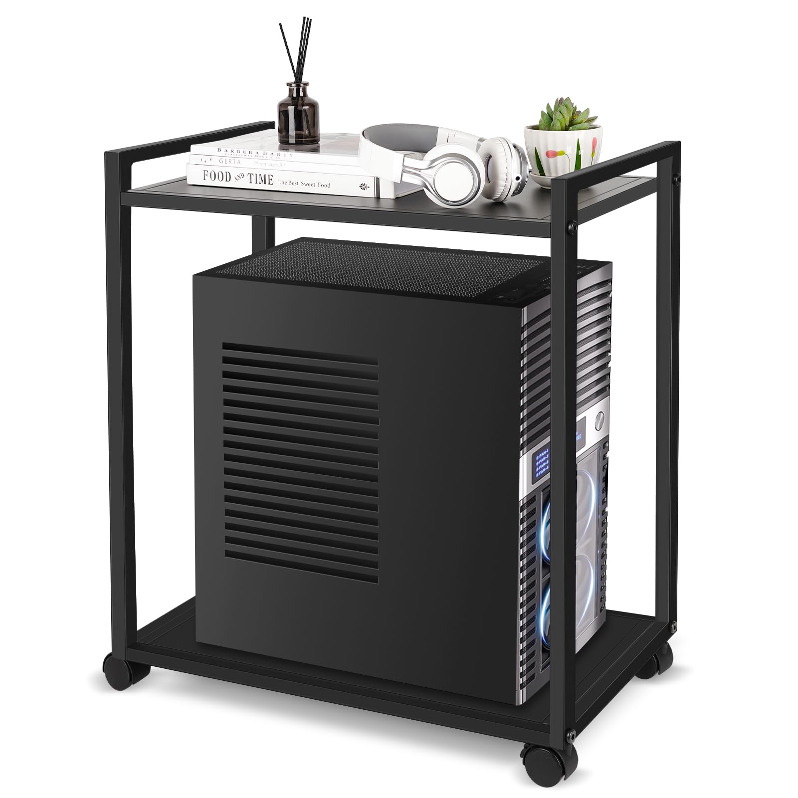 Liitrton Computer Tower Stand, 2-Tier Cpu Stand Pc Stand With Lockable Wheels Under Desk For Office Home (L)