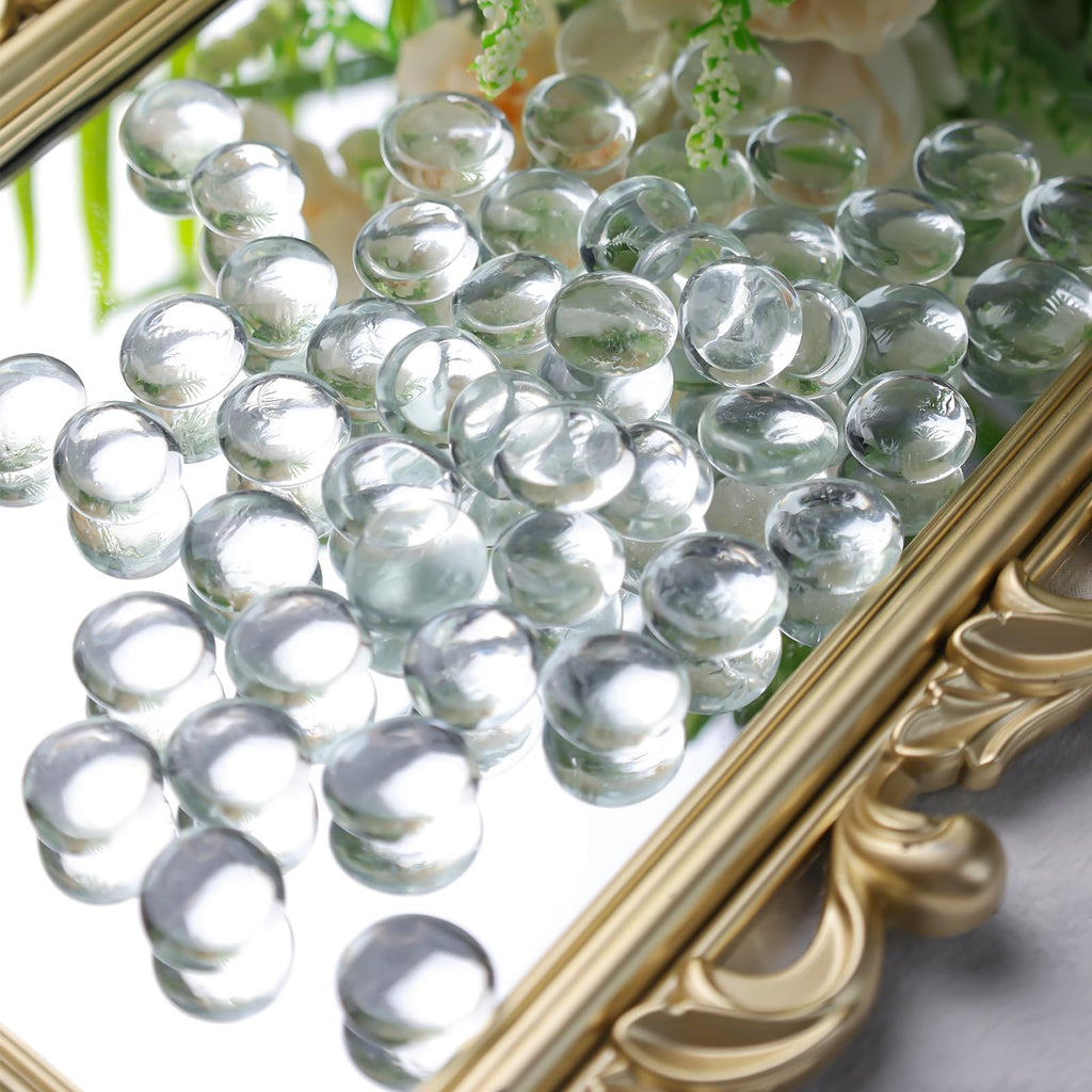 Domestar 2Lb Clear Flat Glass Marbles, Clear Glass Beads Decorative Gem Pebbles Mancala Stones For Vase Filler Table Scatter Hom