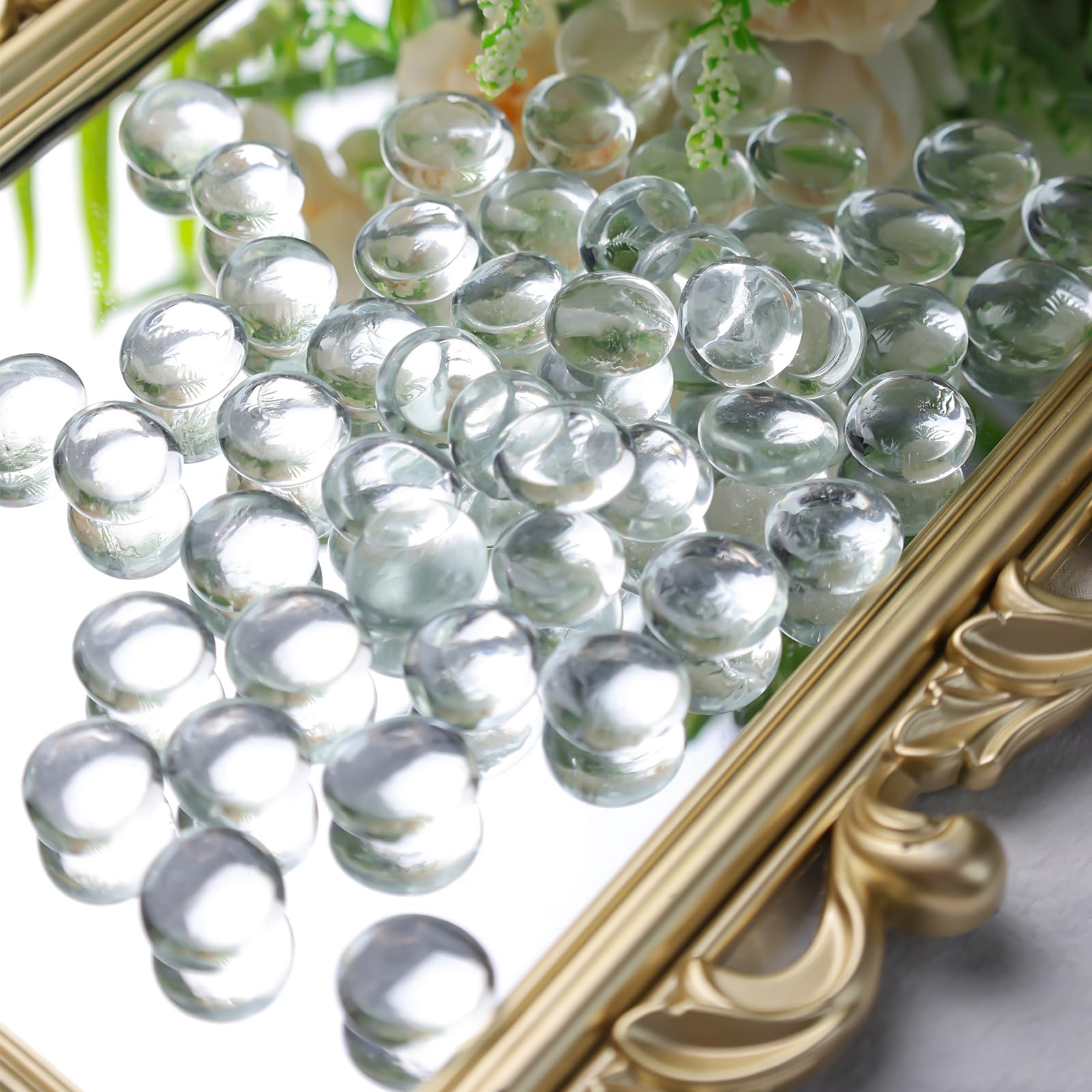 Domestar 2Lb Clear Flat Glass Marbles, Clear Glass Beads Decorative Gem Pebbles Mancala Stones For Vase Filler Table Scatter Hom