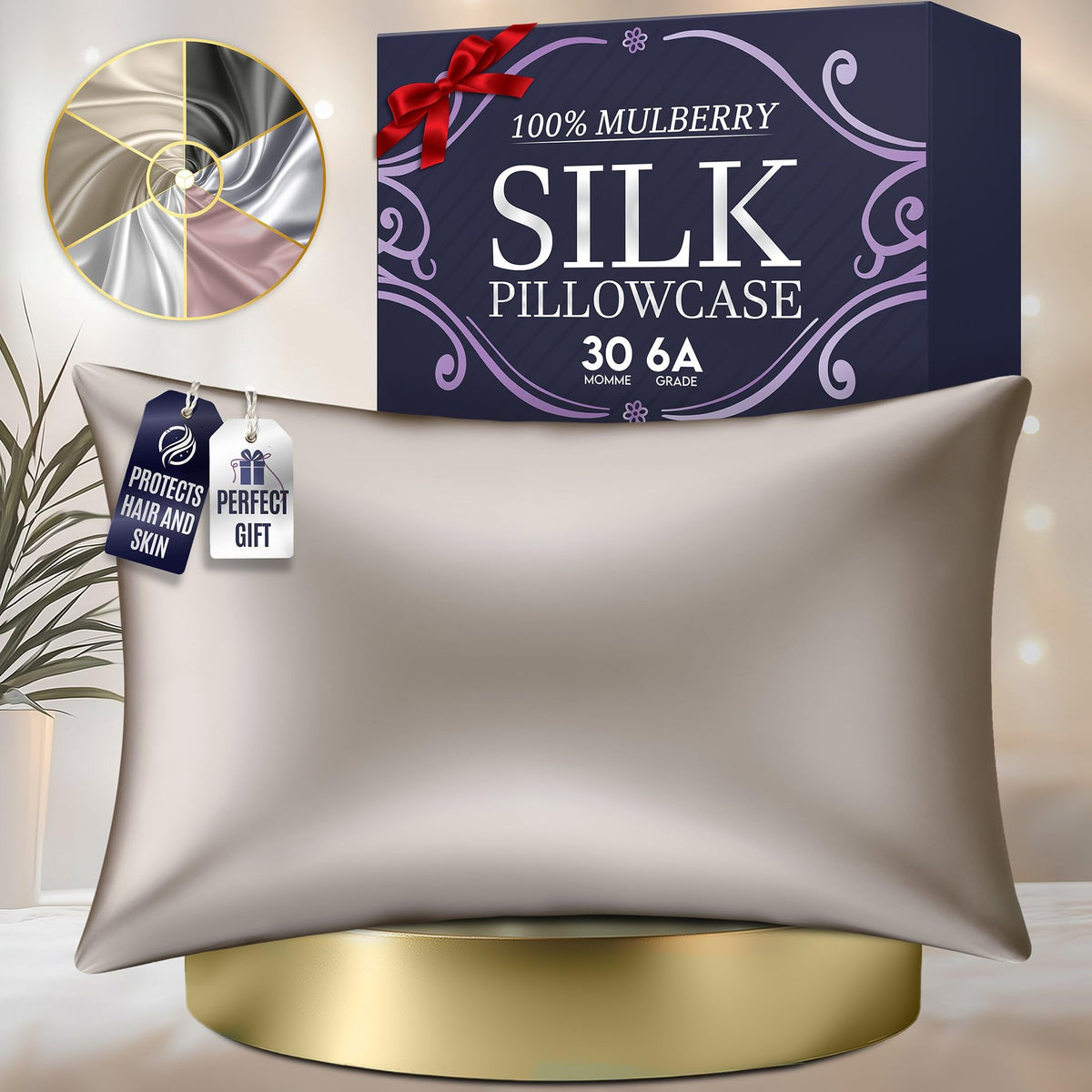 Decolure 100% Pure Mulberry Silk Pillow Case Standard Size - High Grade 30 Momme 6A+, Luxuriously Soft & Cooling Silk Pillowcase